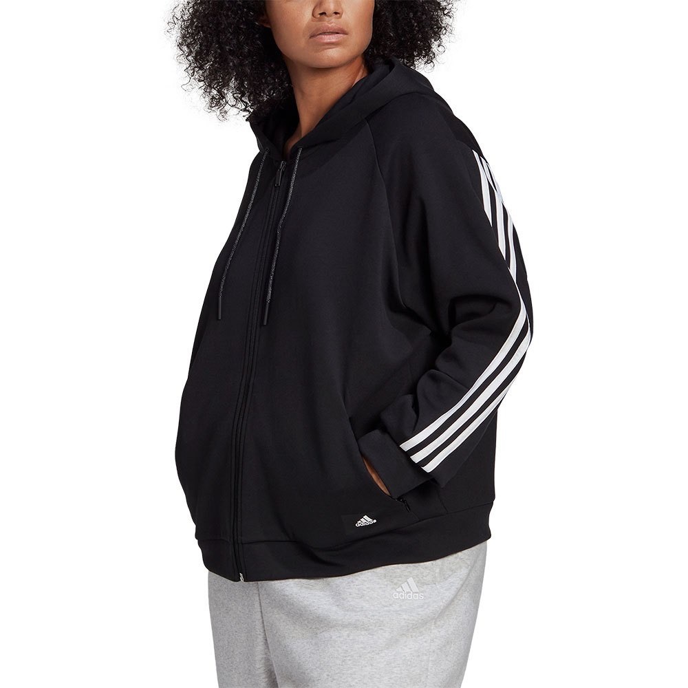 Adidas Wrapped 3-Stripes Hooded Full Zip Jacket Black & White Size 3X